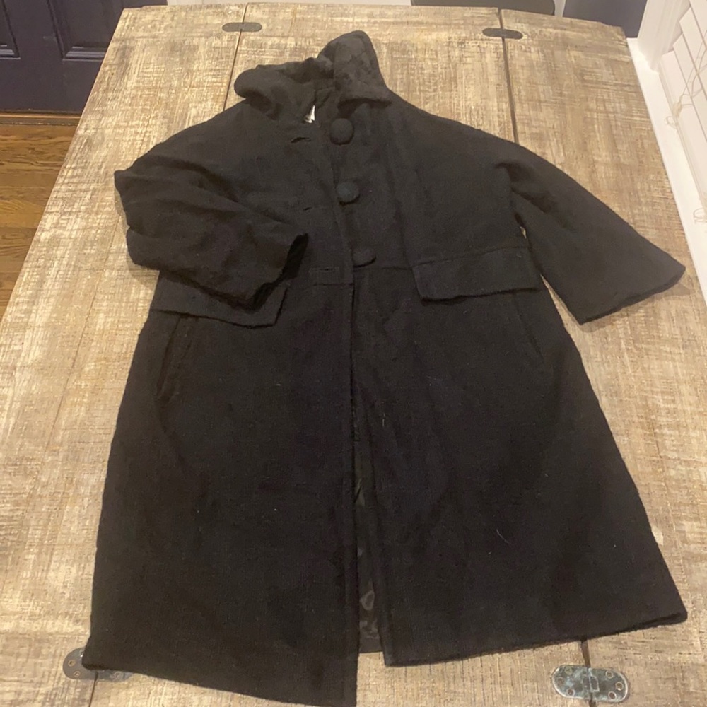 Fleece Collared Black Trench Coat